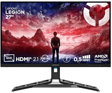 Lenovo Legion R27qe Gen 2 | 27 QHD Gaming Monitor | 200 Hz | 0.5ms | Gaming | 2560x1440 | 2K Auflösung | HDMI 2.1| DisplayPort | Höhenverstellbar | Entspiegelt | AMD FreeSync Premium | Schwarz