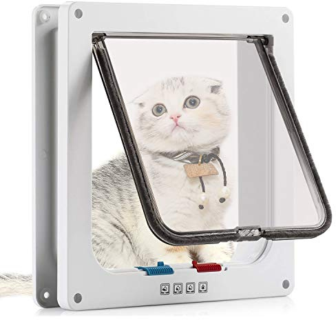 Sailnovo Katzenklappe Hundeklappe 19 * 20 * 5.5cm 4 Wege Magnet-Verschluss für Katzen und kleine Hunde - Hundetür Katzentür Haustierklappe (M, Weiß)
