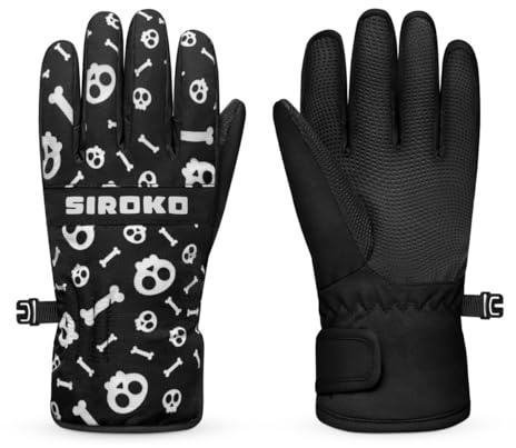 SIROKO - Ski- und Snowboardhandschuhe für Kinder Skull - 11-12 (152 cm) - Schwarz/Weiß
