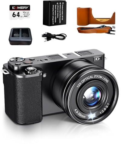 Fine Life Pro Digitalkamera 4K, 12X Optischer Zoom 64 Megapixel Fotokamera, Anti-Shake Bildstabilisator Vlog Kamera and WLAN, 2 Batterie 64GB TF-Karte Fernfokus und Nahfokus