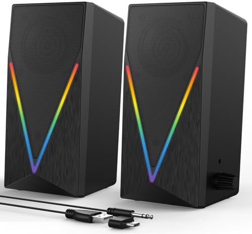 Lautsprecher Desktop-PC-Lautsprecher mit 6 bunten RGB-Lichtern, Kopfhöreranschluss und verbesserter Bass, USB-betrieben