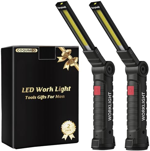 Coquimbo Geschenke für Männer Werkstattlampe LED Arbeitsleuchte, Taschenlampe Werkstatt Handlampe KFZ Werkzeug mit Magnet und Haken für Autoreparatur Camping Notfall (2 Stück, Schwarz)