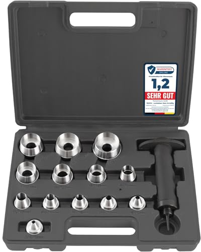 TECPO Locheisen Satz 14-teilig, Loch Stanzen 5-35mm Durchmesser Lochstanzer Henkellocheisen Werkzeug Set -Locheisenhalter mit ergonomischem Griff