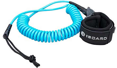 iBOARD Paddelboard-Leine, Einzeldrehung, Surf-Leine für Longboard, Paddleboard, Surfboard, 5,5 mm Ersatz, Spiralseil, 3 m, Schwarz und Blau