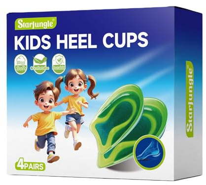 Kinder-Fersenschalen für Fersenschmerzen, Sport, stoßdämpfende, leichte Gel-Ferseneinsätze für Kinder mit empfindlichen Fersen, Fersensporn, Plantarfasziitis oder Knöchelschmerzen (1 Paar Kindergröße
