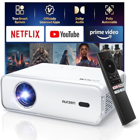 Aurzen EAZZE D1 Smart Beamer Heimkino Projektor 4K Unterstützt Full HD 1080P Beamer mit Netflix & Dolby Audio, Autofokus & Trapezkorrektur, Mini WiFi Bluetooth Video Projektor, Weiß
