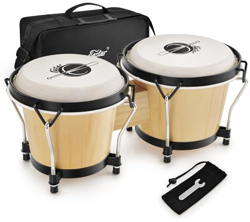 Eastar Bongo Trommeln 6“ und 7“ Holz Percussion Instrument Bongos für Kinder, Erwachsene, Anfänger Naturfinish, EBO-1