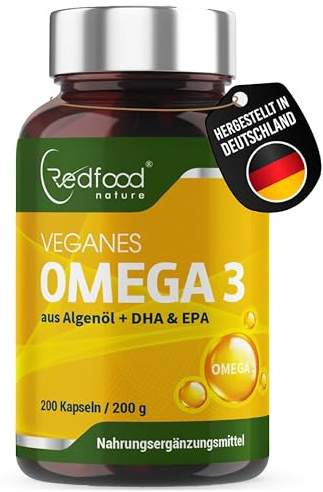 Omega 3 vegan aus Algenöl - 200 Kapseln - Hochdosiert mit hochwertigem EPA und DHA (in Triglycerid-Form) - für Veganer, Laborgeprüft, nachhaltig und von Natur aus schadstoffarm