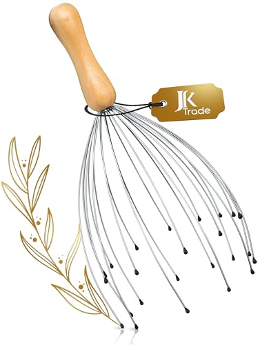 JK Trade® Kopfmassage Spinne mit 24 Fingern auf 2 Ebenen hilfreich für Entspannung, Haarwachstum, Schlafen | Kopfmassagegerät aus besten Lotus Holz, Edle Geschenke Box GESCHENKIDEEN FÜR FRAUEN