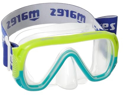 Mares Keewee Jr – Taucherbrille Kinder aus Silikon, Einzellinse aus gehärtetem Glas, großes Sichtfeld, Stoffband mit Schnorchelhalter