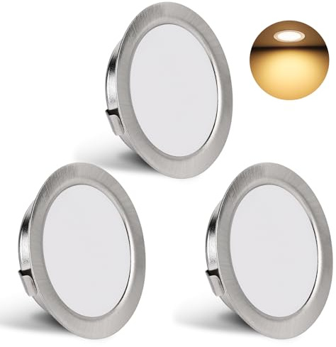 YindaLux LED Einbaustrahler 230V IP44 3000K Möbeleinbauleuchte 55-58 mm | 3W 300LM Deckenspots Warmweiß LED Spots Ultra Flach 15mm für Badezimmer Wohnzimmer 3er Nickel