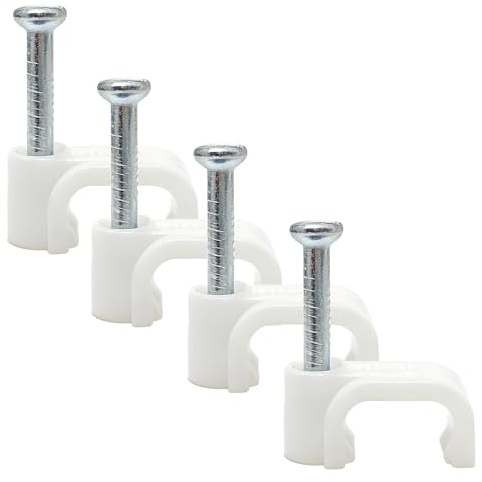 JBSTK 100 Stück Kabelschelle 8mm eckig - weiß - 100stk.Kabelklemmen Kabelclips Kabelhalter für Flachkabel Cat7