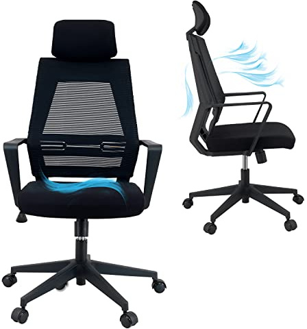 KLIM K300 Office Chair - NEU 2024 - Ergonomischer Bürostuhl - Weiches Sitzkissen & Stoff - Inklusive Kopfstütze - Bis zu 110 kg belastbar - Verstellbarer Stuhl für Büro und Zuhause