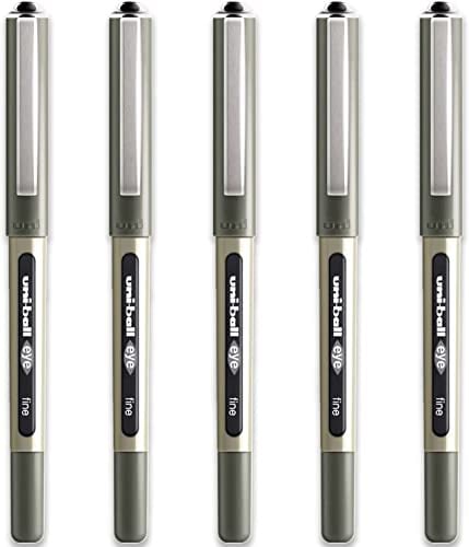 Uni-ball 153544320 UB-157ye Fine Kugelschreiber, Uni Super-Tinte, 0.7 mm Spitze, 5 Stück schwarz