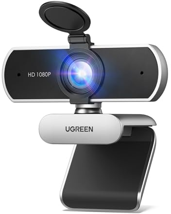 UGREEN FineCam Lite 1080P Webcam Full HD 1080P/30fps USB A Webcam mit Mikrofon für PC, automatische Lichtkorrektur, 90° Ansicht, USB Webcam für Live Streaming, Konferenzen Switch 2 (Silbergrau)