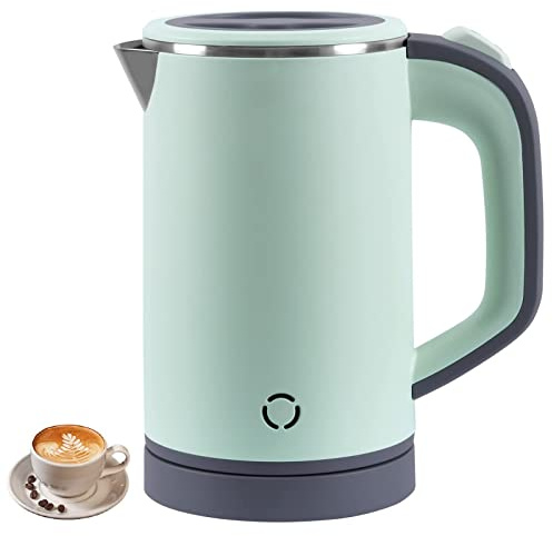 Wasserkocher Klein 800ML Reisewasserkocher, 5 Minuten schnelles Kochen Tragbarer Mini Camping Wasserkocher, Leise Reise Teekanne aus Edelstahl (Grün)