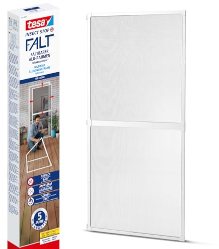 tesa INSECT STOP FALT Alu Rahmen teleskopierbar Premium für Türen – vormontierter Alu-Rahmen - Fliegengitter - mit verstellbarem Teleskoprahmen - 80 cm x 170 cm bis 100x cm x 220 cm - Weiß