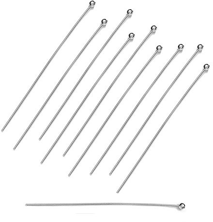 DIY925 20 Stück Kettelstifte Nietstifte 925 Sterling Silber 50mm x 0,5mm Kopf Ø 1,8mm für Ohrhänger Juweliers- Qualität