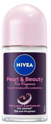 NIVEA Pearl & Beauty Fine Fragrance Deo Roll on 50 ml, Deodorant für Damen, Antitranspirant für 72h Schutz, Formel mit schwarzen Perlenextrakten und Duftölen für einen raffinierten Duft