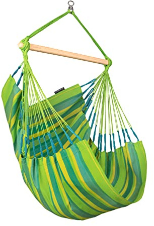 La Siesta® - Domingo Hängesessel Basisgröße - Wetterfest mit Bambusholz, 360° drehbar, großzügige Maße - Bequemer Hängesessel. (Lime)