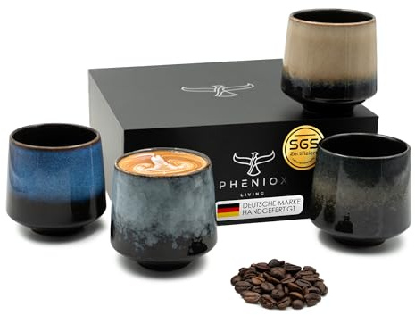 Pheniox Cappuccino Tassen Set Infinity | 4 x 220 ml - hochwertige Tassen aus Porzellan | Kaffeetassen Set - ohne Henkel | Geschenk in modernem Design - spülmaschinenfest | Tee