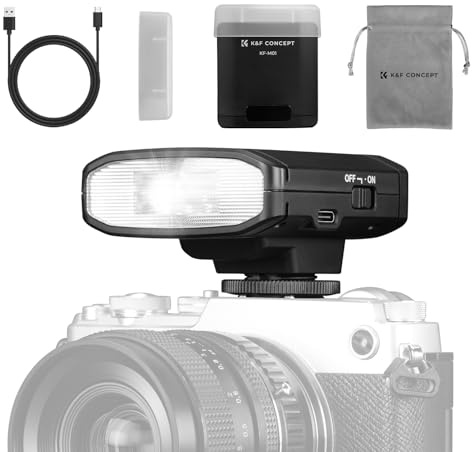 K&F CONCEPT GN12 Flash Speedlite Kamera Blitz 8 Leistungsstufen, 2000mAh Akku Taschenblitz mit Diffusor,0.1~1.8s High-Speed S1/S2 Blitzschuhflash Kompatibel mit Nikon,Canon, Fuji, Panasonic