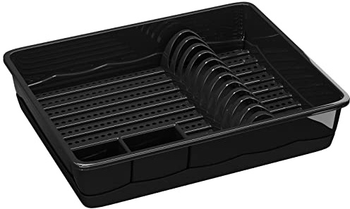 WELLGRO Abtropfgestell - Abtropfgitter - Kunststoff BPA-frei - Made in EU - Geschirrabtropfständer, Geschirrabtropfkorb, Geschirr Abtropfkorb, Farbe:Schwarz