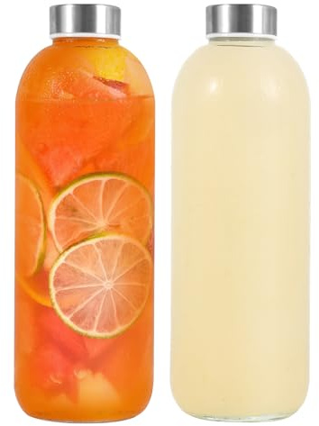 LIMILI Glasflaschen mit Edelstahldeckel, 300/350/750/1000 ml Wasserflaschen, auslaufsichere, wiederverwendbare Trinkflaschen für heiße und kalte Getränke, Arbeit, Fitnessstudio, Zuhause