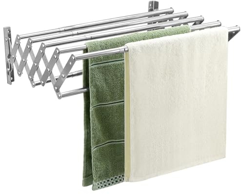 QWORK® Faltbarer Wäscheständer Wandmontage, Ausziehbar mit 7 Stangen für Balkon & Wäschekammer