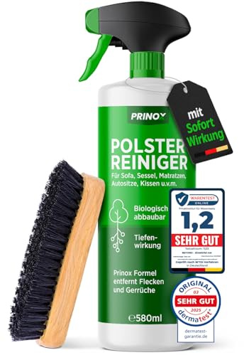 PRINOX Profi Polsterreiniger 500ml für Sofa, Auto, Sessel & Couch inkl. Bürste - Textilreiniger Konzentrat & Autositz Reiniger für alle Polstermöbel - Fleckenentferner Sofa aus Deutschland