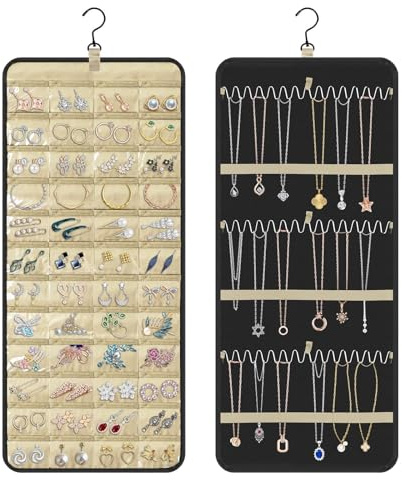 Linkstyle Hängender Schmuckorganizer, Doppelseitige Schmuckaufbewahrung, Schmuckhalter für Ohrringe, Halskette, Ring, Armband