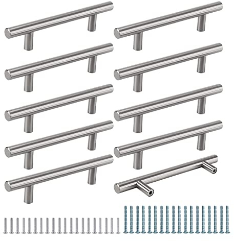 Aimeke 10 Stück Möbelgriffe 128mm Lochabstand Schrankgriffe Silber Türgriffe Küche Schrankgriffe Edelstahl Küchengriffe Gebürstet Schubladengriffe T Stangengriff