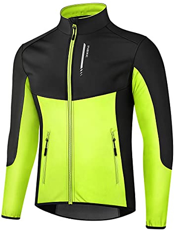 INBIKE Fahrradjacke Laufjacke sportliche softshelljacke warm winddicht wasserdicht MTB Laufen Joggen Bergsteigen Herren Stehkragen mit 2 Taschen Grün&Grau