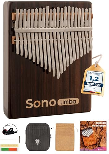 Sonodrum Kalimba Sonolimba mit 21 Schlüsseln in C - Dur aus Rosenholz - Daumenklavier inkl. Set mit Liederbuch, Schutztasche, Stimmhammer und weiteres. Kalimba Instrument für Kinder und Erwachsene.