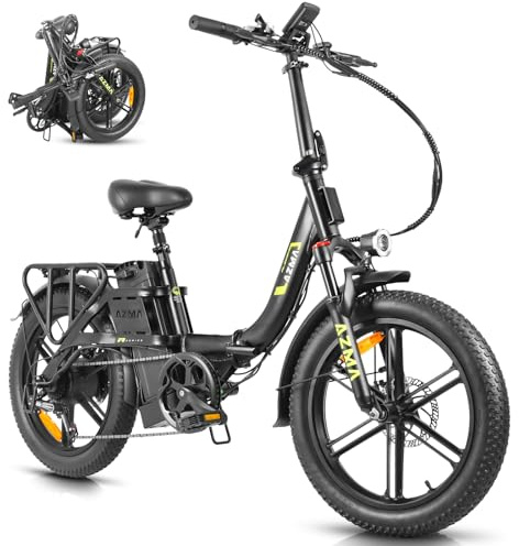 AZMA E-Bike Klapprad Elektrofahrrad, 36V20.8Ah/15Ah Akku für Lange Reichweite bis 100-140KM, 20 Zoll E Bike Herren Damen für Strand & Stadt (Schwarz-F1)
