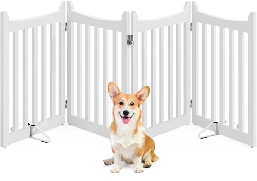Yaheetech Absperrgitter Hund Schutzgitter, HxB: 60,5 x 201,5 cm, 4 Paneelen | Treppengitter mit 2 Stützfüßen, faltbares Hundegitter, freistehendes Absperrgitter für Küche, Kamin, Ofen, Treppe, Weiß