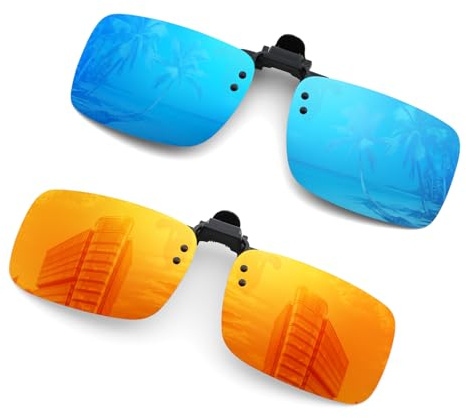 Hifot Sonnenbrille Aufsatz Clip on Sonnenbrille 2 Pack, polarisierte Linse passen über Korrekturbrillen, Flip-up randlose Myopie Sonnenbrille für Frauen und Männer