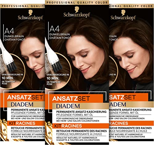 Diadem Ansatzset A4 Dunkelbraun Stufe 3 (22 ml), dauerhafte Haarfarbe zum Haaransatz kaschieren in nur 10 Minuten, Ansatzfarbe mit ölhaltiger, pflegender Formel