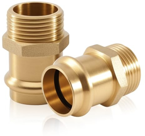 2 Stück Kupfer Übergangs Pressfitting, Pressfitting Muffe 22 mm x 3/4 AG, mit 3/4 Außengewinde, Press fitting für Trinkwasser & Heizungsinstallation, Muffe Kupplung Für Rohr-Aussendurchmesser 22 mm