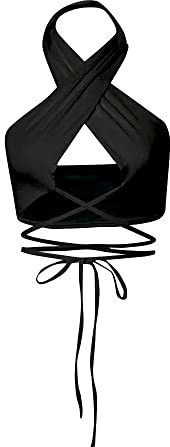 FDEETY Damen Neckholder Top, Sexy BH Tank Tops Bauchfrei Oberteil Rückenfrei Tops Bandage Schulterfrei Oberteil Crop Halter Top Sexy Teil
