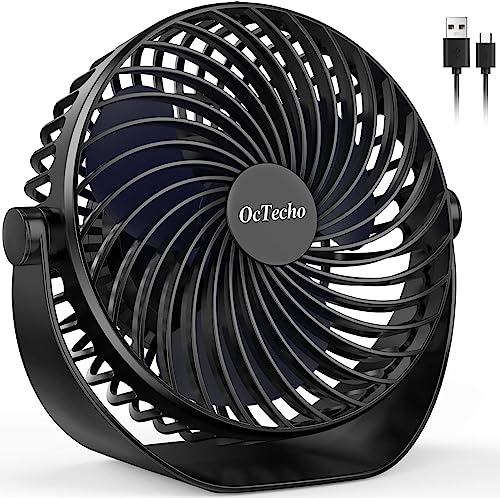 OcTecho USB Ventilator, Mini Ventilator Leise, Tischventilator mit starkem Luftstrom, 5 Geschwindigkeiten, 360° Drehung, Tragbarer Klein Tischventilator für Büro, Zuhause und Outdoor (Keine Batterien)