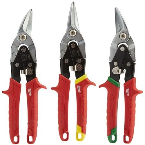 Milwaukee Metal Snips Triple Pack Left Right and Straight Cut Blechscheren Promo-Set 3-teilig 48224533, Rot, MLW48-22-4533