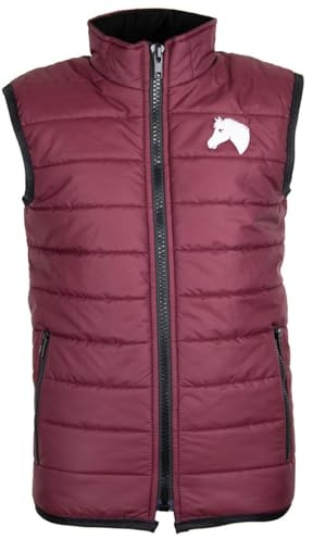 MS-Trachten Kinder Winter Reitweste Steppweste Winterweste Moni mit gesticktem Pferdekopf Maroon – Warm, Gefüttert, Winterreitweste perfekt für Reiterinnen