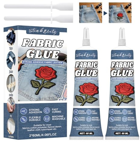Textilkleber, Flexibel Stoffkleber, Textilkleber Transparent,Waschmaschinenfest,Textil Kleber Extra Stark, Geeignet für Stoffe Textilien Baumwolle, Leder, Denim,60ml,2 Stück
