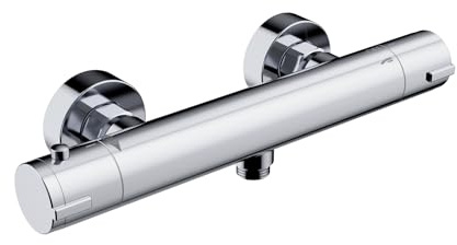 Rainsworth Duscharmatur Silber mit Thermostat Duschthermostat Armatur | Runde Einhebel Mischbatterie Dusche 30*10.9*4 cm mit 38 °C-Sicherheitsknopf für Badewannen und Badezimmer