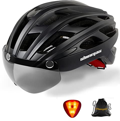Shinmax Fahrradhelm Herren Damen Fahrradhelm mit Visier Magnetische Abnehmbarer Schutzbrille Fahrradhelme mit Licht Erwachsene Rennrad Einstellbarer Atmungsaktiv Sicherheitsschutz MTB Helm