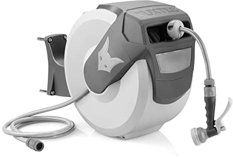 FUXTEC automatische Schlauchtrommel FX-WSA20G • 20 m • Wandmontage 180° | ½ Zoll Gartenschlauch • Handbrause inklusive • Anschlüsse inklusive • Maße 65 x 29 x 46 cm • graues Gehäuse