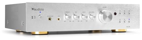 Audizio AD220A - HiFi-Stereo-Verstärker 2 x 200 Watt, Bluetooth Verstärker für Lautsprecher und HiFi Anlage, Amplifier, 2.1 Audio Verstärker mit Bluetooth Funktion, Silber