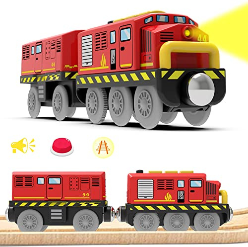 LiRiQi Eisenbahn Zug Elektrische lok Holzeisenbahn Spielzeug Kinder, Lokomotivzug(Magnetverbindung), Lokomotive Kompatibel mit Holzschienen Kinder Spielzeuglok, Spielzeug für Kleinkinder, Rot