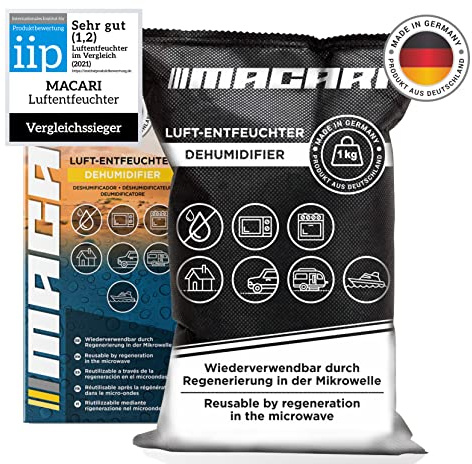 Macari Luftentfeuchter Auto Wiederverwendbar Made in Germany Anti Beschlag Entfeuchter Gegen Feuchtigkeit im Auto Feuchtigkeitskissen für Auto 1kg